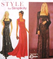 8839 SIMPLICITY DROP WAIST FLARE FLOOR DRESS SLEEVES OR NOT, TRAIN PATTERN 8-18